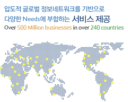 압도적 글로벌 정보네트워크를 기반으로 다양한 Needs에 부합하는 서비스 제공 Over 250 Million businesses in over 240 countries